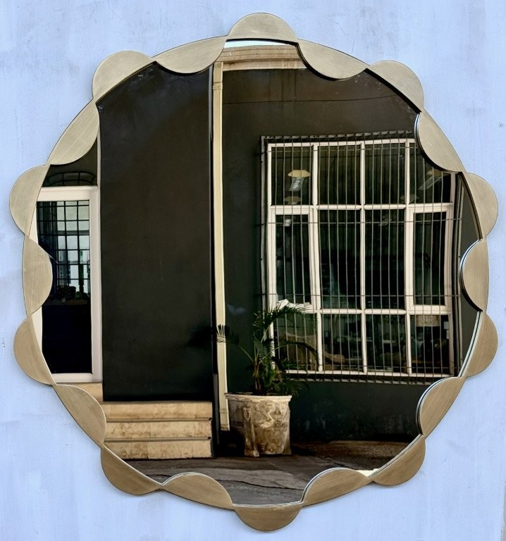 Large Gold Wavey Edge Round Mirror